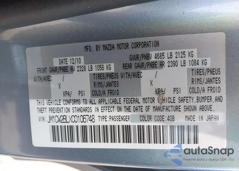 2012 Mazda Mazda5 Sport из США, поврежденный, VIN JM1CW2BLXC0106748